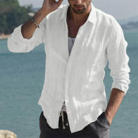 Camisa De Verano Para Hombre Algodón Y Lino Con Solapa Ajustada De Manga Larga Abierta Estilo Casual Talla Grande - details 7