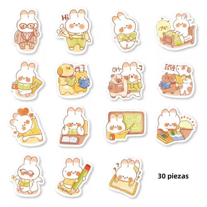 30pcs Pegatinas De Conejo Lindo Graffiti De Dibujos Animados Para Decorar Cuaderno Maleta Moto Scrapbook PVC Impermeable Tamaño 6.5x4.5cm - 1