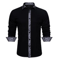Camisa De Seda Barry Wang Para Hombres Cuello En V Manga Larga Estilo Slim Fit Colores Blancos Y Negros Top Casual Transpirable - details 7