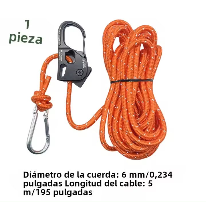 Ajustador De Cordón Para Tienda De Campaña 6mm 5m Cuerda Reflectante Para Atar Con Resorte Rieles De Aluminio Y Hebilla De Acero Carbono - 1