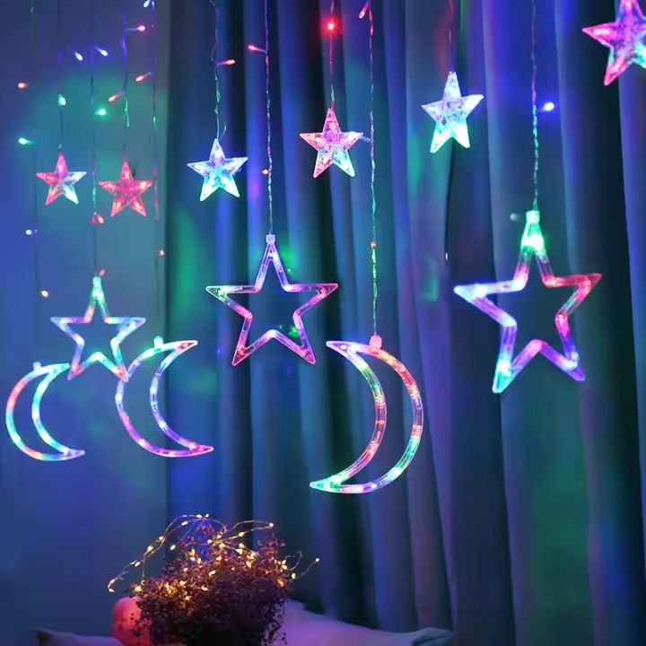 Curtain Lights LED 3.5m Faraón Estrella Navidad Exterior Para Ventana Boda Fiesta Interior Decoración Hogar Cadena De Luces 220V - 1