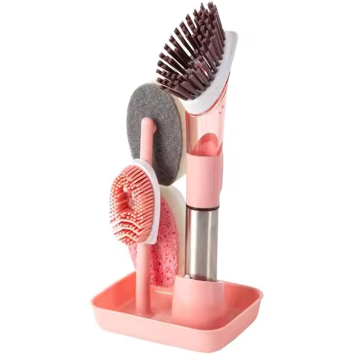 Juego de cepillos para platos dispensadores de jabón (rosa) - - 1
