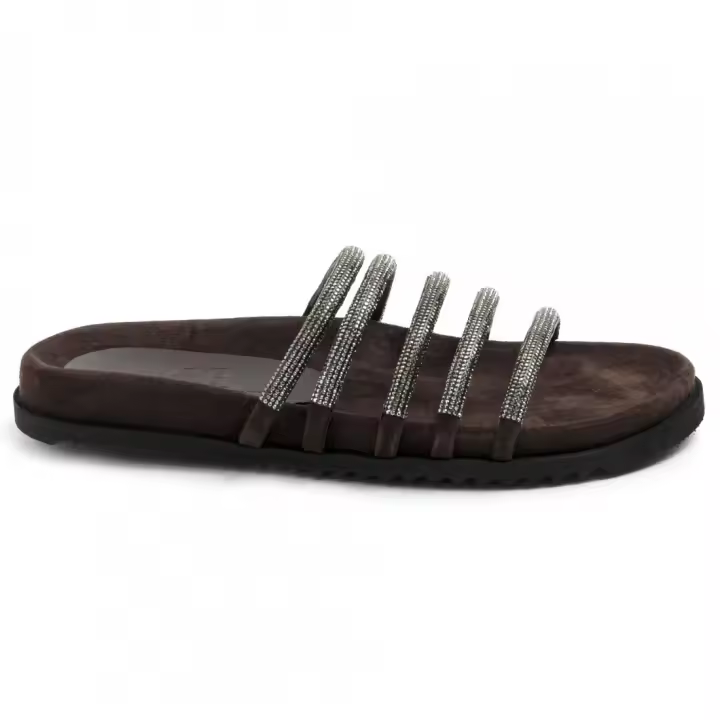 Zapatilla Peruzzini en ante Marron Dark con pedrería - 1