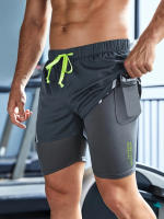 Shorts De Verano Para Hombre Transpirables Casual Con Cintura Elástica 2 En 1 Deporte Secado Rápido Running Doble Capa - details 11
