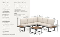 Tectake - Conjunto de salón de jardín Eliar, 4 piezas, Muebles de jardín para exterior, Estructura de aluminio, 2 Sofás de jardín, 1 Sofá esquinero de jardín, Regulable en altura en 5 posiciones, 1 Mesa de centro jardín, Set de salón para jardín elegante - details 4