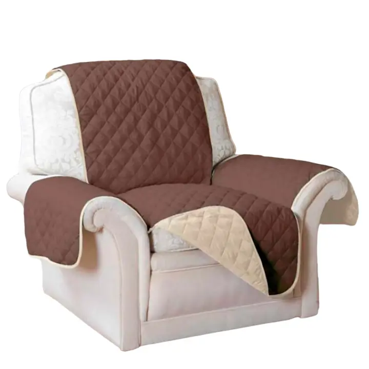 Funda Reversible para Sofá de 1 Plaza | Protector de Sillón de Tela Acolchada | Color: Marrón y Beige | Lavable en la lavadora | Dimensiones: 70x182x172 cm | Fácil de poner y quitar | RevolutionLine - 1