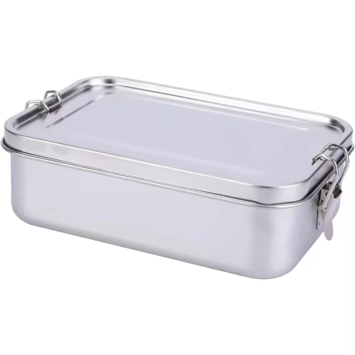Stainless Steel Lunch Box, 1400ML Bento Box with Lock Clip, Leak-Proof Portable Food Storage Container for Salad Sandwich - 1