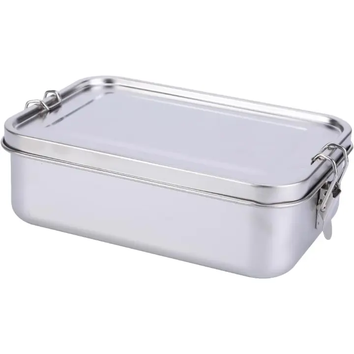 Stainless Steel Lunch Box, 1400ML Bento Box with Lock Clip, Leak-Proof Portable Food Storage Container for Salad Sandwich - 1