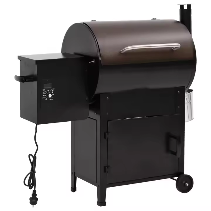 vidaXL Barbacoa de Pellets Parrilla para bbq 6 en 1 Hierro Negro Modelo Con estante, Básico, Con chimenea - 1