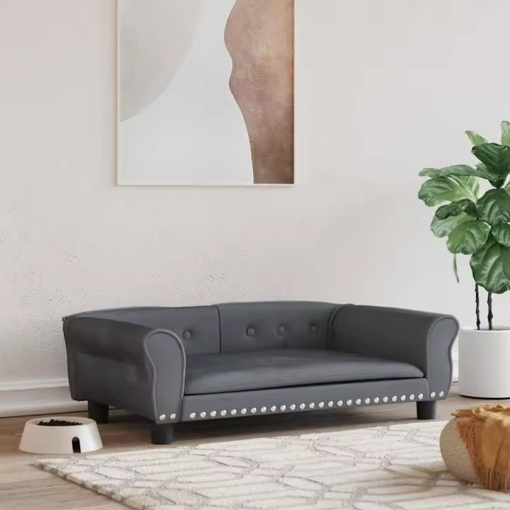Cama para perros de terciopelo gris oscuro 95x55x30 cm - 1