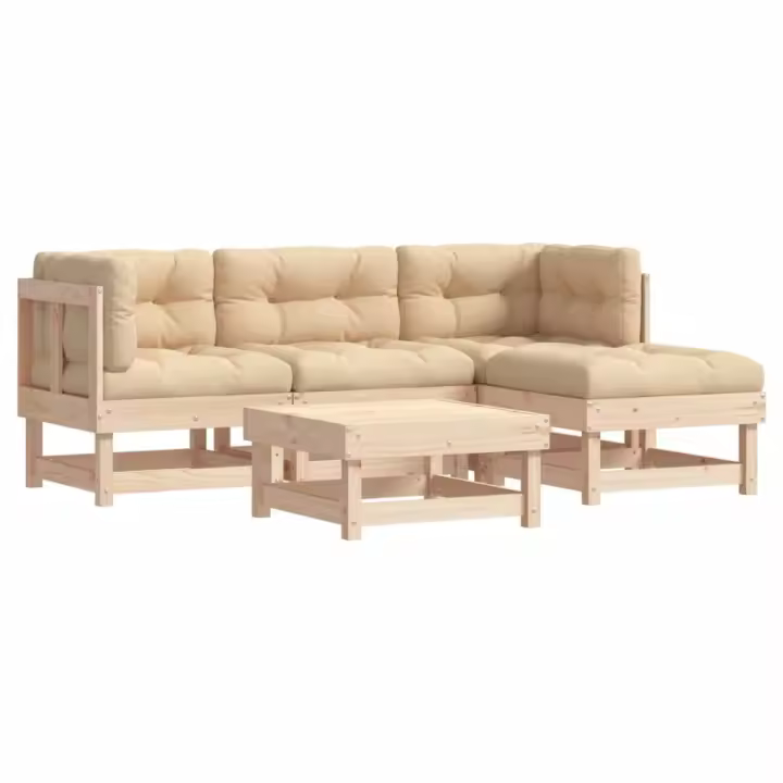 vidaXL Juego de muebles de jardín 5 piezas y cojines madera maciza - 1