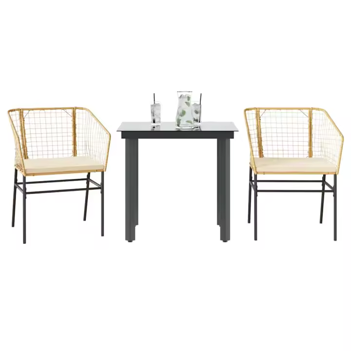 vidaXL Juego de comedor jardín 3 piezas cojines ratán sintético marrón en color Marrón y blanco crema/Negro y gris oscuro | acolchados duraderos para sofás de jardín terraza exterior - 1