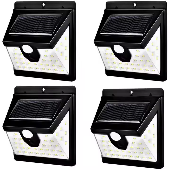 Luces Solares para Jardín | Set de 4 Focos Led de Exterior | Lámparas Solares de Exterior con Sensor de Movimiento | Luces de Pared con 40 Leds de Alta Potencia | Carga Solar - 1