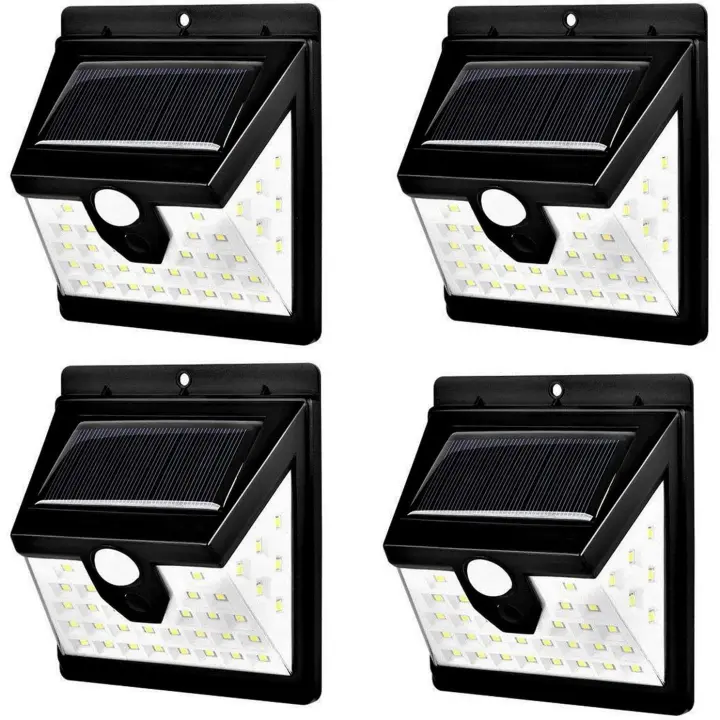 Luces Solares para Jardín | Set de 4 Focos Led de Exterior | Lámparas Solares de Exterior con Sensor de Movimiento | Luces de Pared con 40 Leds de Alta Potencia | Carga Solar - 1