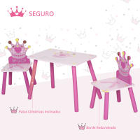 HOMCOM Juego de Mesa y 2 Sillas Infantiles de Madera Set de Mesa de Escritorio 55x34x42 cm y Sillas 28x26x50 cm para Niños 2-4 Años para Salas de Juego Dormitorio de Niño Rosa - details 3