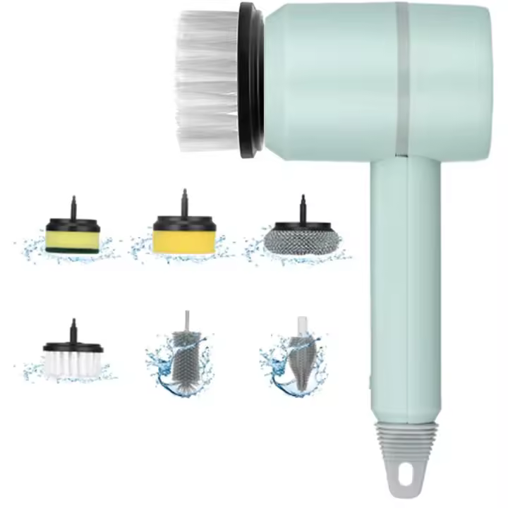 Fregadora eléctrica giratoria, fregadora potente, fregadora eléctrica con 3 cabezales de cepillo reemplazables, cepillo de limpieza eléctrico, fregadora giratoria de mano para baño, lavabo, ventana y cocina (verde) - 1
