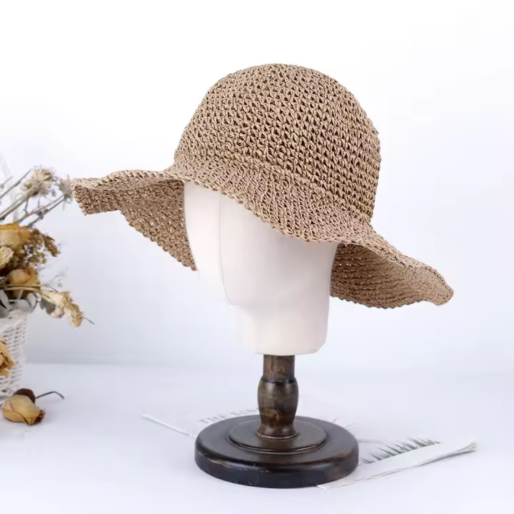 Sombrero De Playa Para Mujer Verano 2023 Color Sólido Sombrero De Cesta Multifuncional Para El Sol Sombrero De Paja Caminata Casual - 1