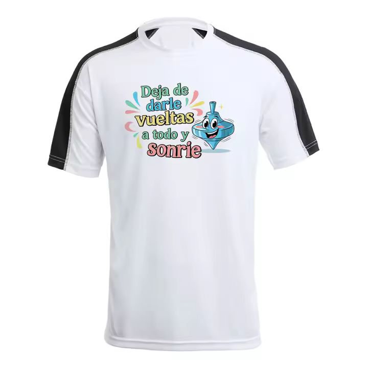 MERCHANDMANIA CAMISETA técnica franja mangas NEGRA frase motivadora bonita sonrie animo tshirt - 1