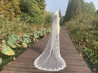 Velo De Novia De Encaje Largo De Catedral BABYONLINE Elegante Túnel De Boda En Blanco Y Blanca Sola Capa Accesorios De Novia Para Mujer - details 0