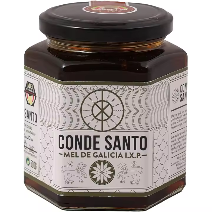 Miel de Galicia NATURAL ARTESANA CRUDA PURA 100% CONDE SANTO ESPAÑA PURA ABEJA (MONTAÑA, 500 GR) - 1