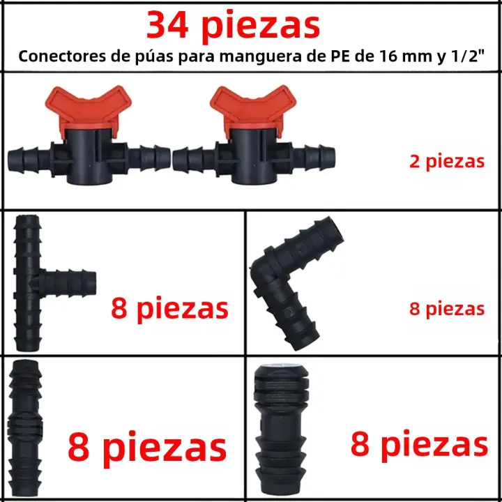 Kit De Conexiones Para Riego Por Drip 34Pcs 1/2" Incluye Tornillo Recto Elbordo Y Plug Para Tubería De 16mm Herramienta Para Jardín - 1