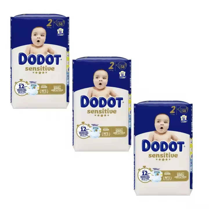 Caja de 174 uds. de Pañales Dodot Sensitive Talla 2 (4 a 8 kg) - Pack de 3 paquetes de 58 pañales【ROUA】 - 1