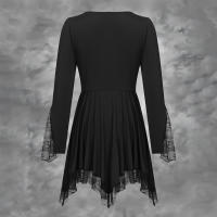 Vestido Mini De Encaje Asimétrico Para Mujer Estilo Gótico Otoño Tallas S-2XL Pullover A-Line Con Cuello Otro Tipo De Patrón Solido - details 7