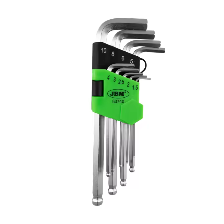 JBM 53740 SET DE 9 LLAVES ALLEN LARGAS CON PUNTA REDONDA. Medidas: 1.5, 2, 2.5, 3, 4, 5, 6, 8,10MM. - 1