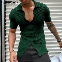 Camiseta De Hombre INCERUN 2024 Con Diseño De Rayas En La Parte Inferior Estilo Casual Manga Corta Cierre Pull on Tallas S-2XL - details 3
