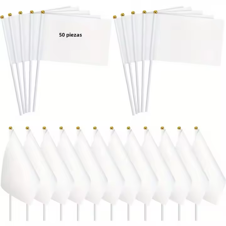 50-Pack Banderas Miniatura Blancas Para Sublimación Eco-amigables Banderas Manuales Para Fiestas DIY Paradas Celebraciones - 1