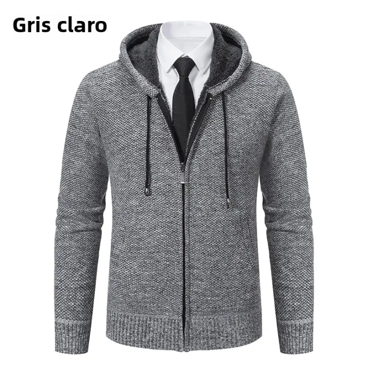 Chaqueta De Polo De Fleece Para Hombre Estilo Casual Cierre De Cremallera Abierta Manga Larga Diseño De Rayas Color Trendy - 1