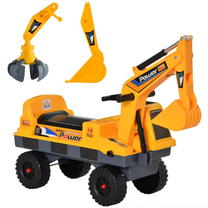 HOMCOM Tractor sin Pedales para Niños de 2-3 Años Excavadora Correpasillos con Pala Delantera Luces Música y Espacio de Alamcenaje Oculto 90x28x58 cm Amarillo - 1
