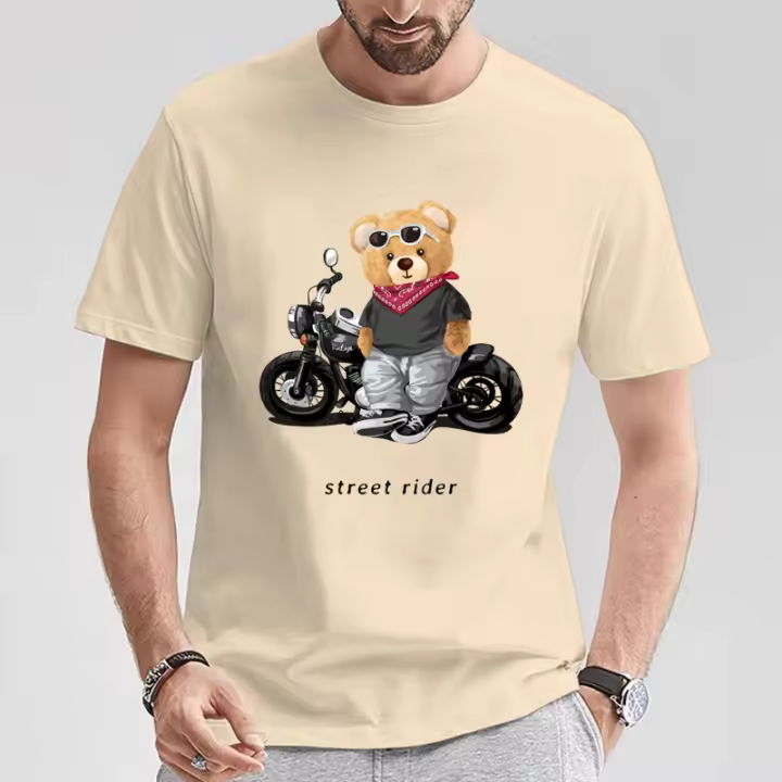 Camiseta De Algodón 100% Para Hombres Estampada De Caballero Callejero Y Oso Casual Manga Corta Verano Tallas S a 5XL - 1