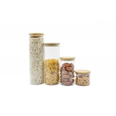 Set de 4 Tarros de cristal con tapa de bambú. 4 Botes de Cristal aptos para lavavajillas - 1