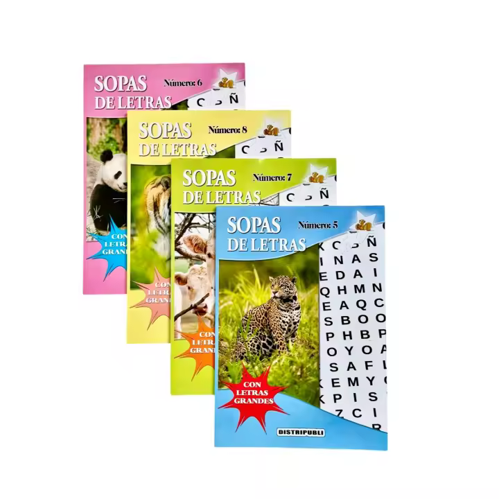 Sopas De Letras, 376 Sopas Pack De 4 Unidades Con Letra Grande Pasatiempos En Español Blanco Y Negro Distripubli - 1