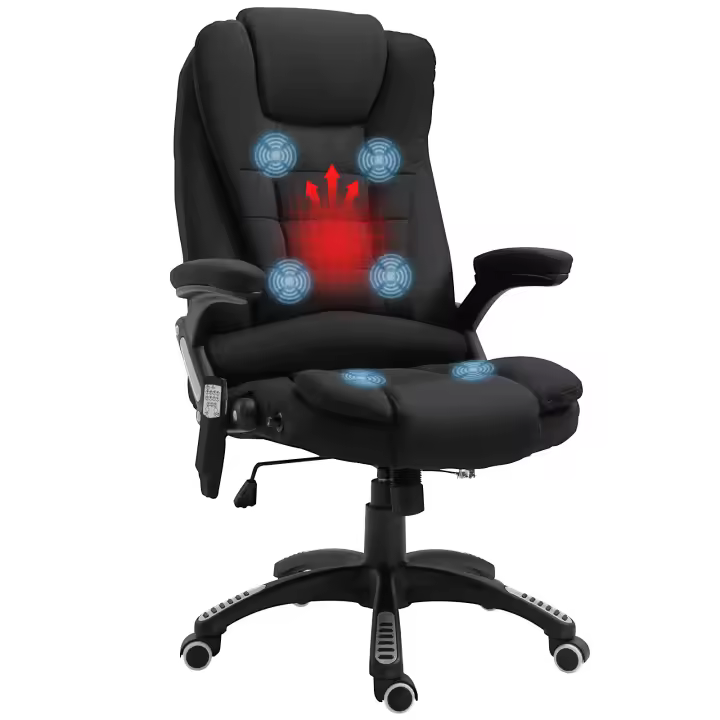 Vinsetto Silla de Masaje con 6 Puntos de Masaje Silla de Escritorio Reclinable hasta 130° con Función de Calefacción Altura Ajustable y Ruedas para Estudio 68x72x110-120 cm - 1