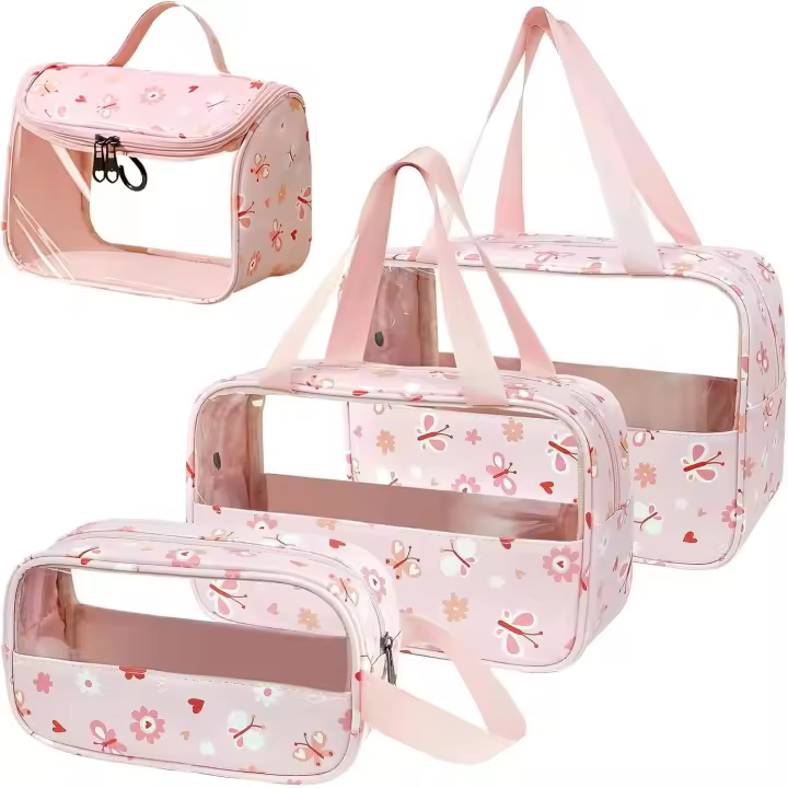 Juego de 4 bolsas de aseo transparentes, bolsa organizadora transparente para el cuidado de la piel, bolsas de aseo colgantes grandes para mujeres que viajan y están de vacaciones. - 1