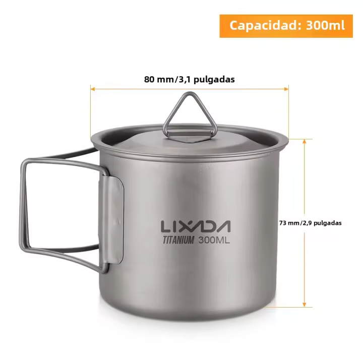Lixada Taza De Agua Ultraligera De Titanio Con Manija Plegable Para Exteriores 300/350/550/650ml/750ml Ideal Para Picnics Y Uso En La Mesa - 1
