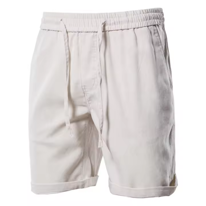 Pantalones cortos de playa de verano para hombre, pantalones cortos de algodón y lino con cintura elástica a la moda informal para hombre en 10 colores, talla europea - 1
