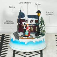 HOMCOM Pueblo Navideño con Luces LED Escena Navideña con Coro Giratorio Música para Decoración Navidad en Salón Dormitorio Multicolor - details 0