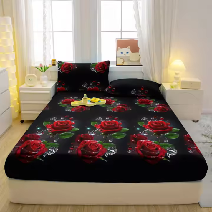 Sábana Ajustada Moderna Y Sencilla Con Estampado De Plantas Y Flores Mate Sin Fundas De Cojines Para La Habitación - 1