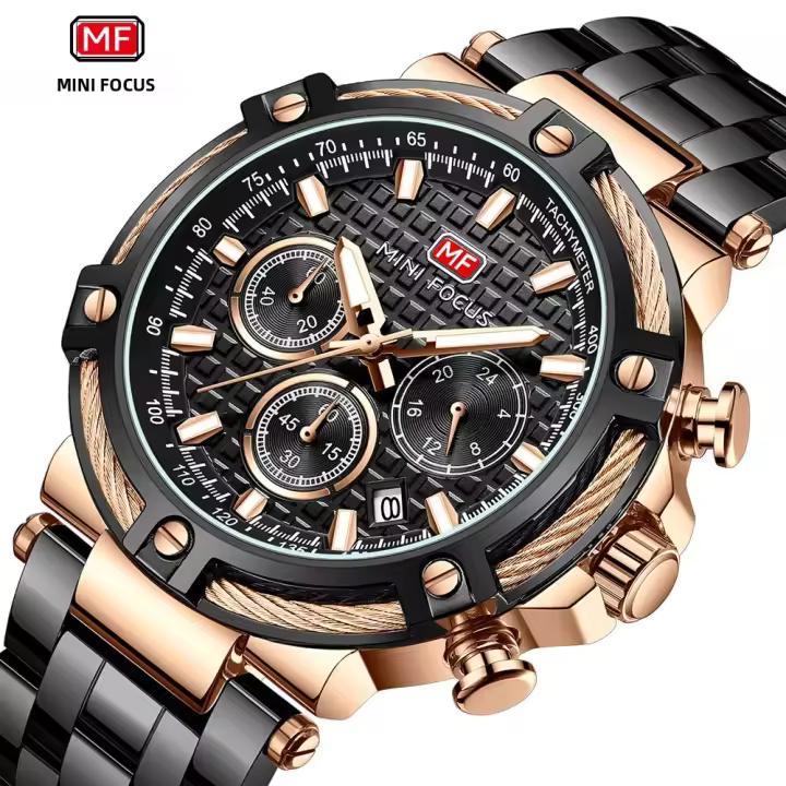 Reloj De Hombre MINI FOCUS Grande Resistente Al Agua Con Luminiscencia Y Calendario Acero Inoxidable Cuarzo Estilo Casual - 1