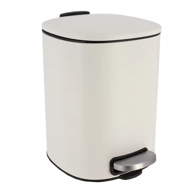 Baños Boutique Papelera de Metal con Tapa de Bambu con caida armortiguada , 5L color blanco - 1