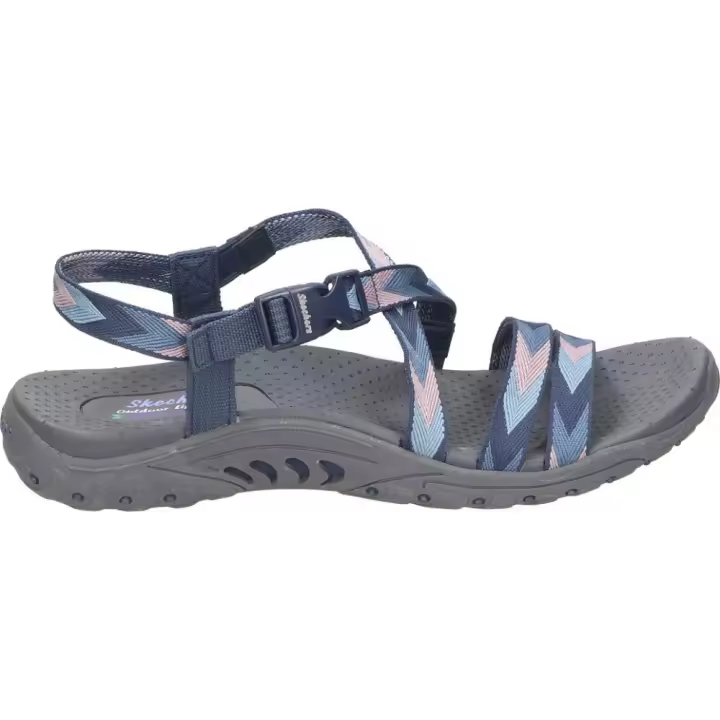 SKECHERS | Sandalias Planas Skechers Reggae Beach Beauty para Mujer – Sandalia Plana en Color Azul Navy con Detalles en Colores – Sandalias con Cierre de Click – Estilo Casual – Fácil de Poner y Quitar - Cómodas y de Alta Calidad – Modelo 163403-NVY - 1