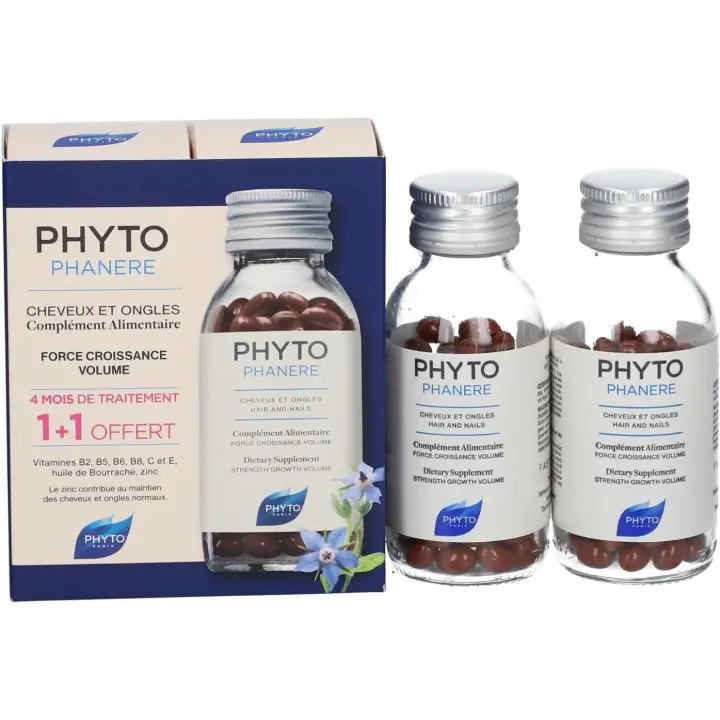 Phyto Phytophanère - Complemento Alimenticio para Cabello y Uñas - 2x120 Cápsulas Phyto - 1