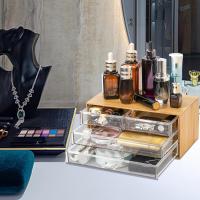 HOGUITA-Organizador de Maquillaje de Bambú con 4 Cajones de Acrílico Transparente Antipolvo,Cajonera de Bambu Multifuncional para Maquillaje, Joyas, Accesorios, Artículos de Oficina y Más,Almacenamiento Elegante y Duradero - details 4