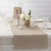 Corredor De Mesa Vintage De Lino Y Jute Natural 30cm Ancho Para Bodas Y Fiestas Rusticas En Color Caqui Decoración Para Sillas De Pártidas Caseras - details 1