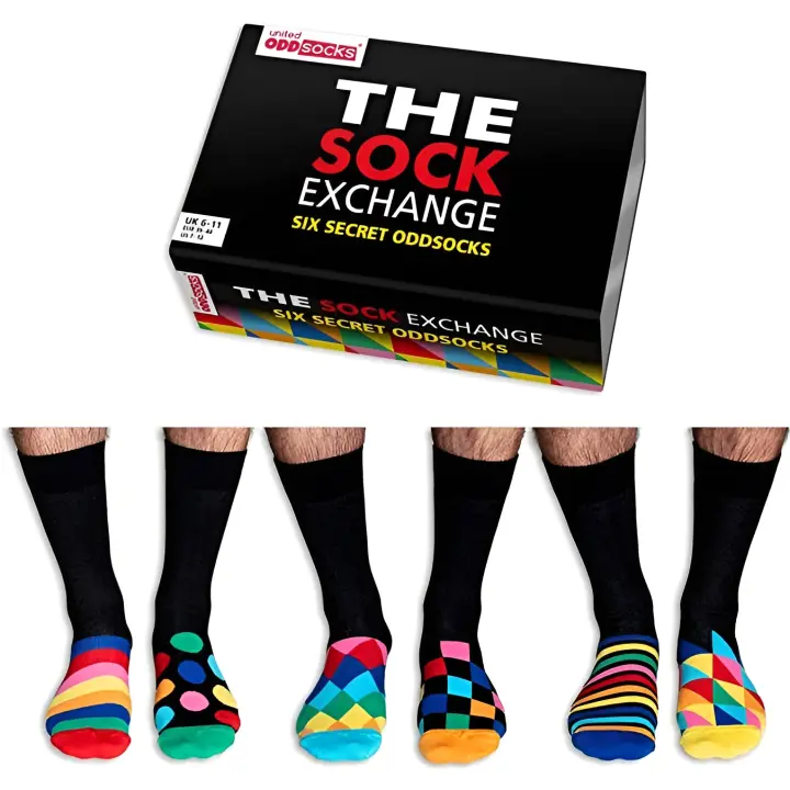 United Oddsocks "The Sock Exchange" - Caja de 6 calcetines estampados unisex - Calcetines Multicolor, Talla 39-46 - 1