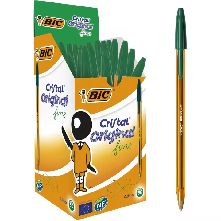BIC Cristal Original Fine Bolígrafo Punta Fina 0,8mm Verde (Caja de 50 Uds.) - 1