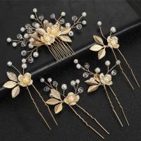 Peinado De Novia Con Flores Y Perlas Combinado De Hojas Para El Cabello Accesorios De Boda Para Mujeres 5 Piezas Adornos De Cabeza De Cristal - details 2